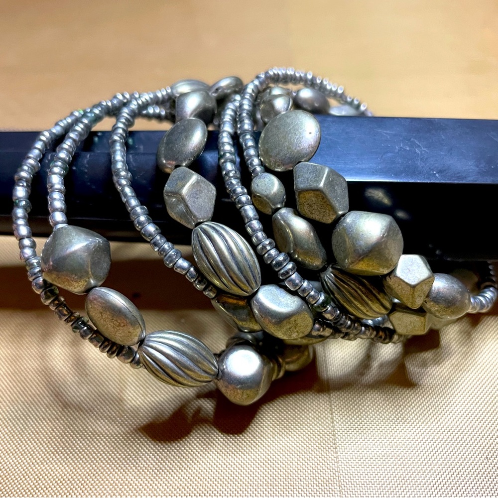 Silver tone beaded wrap bracelet
